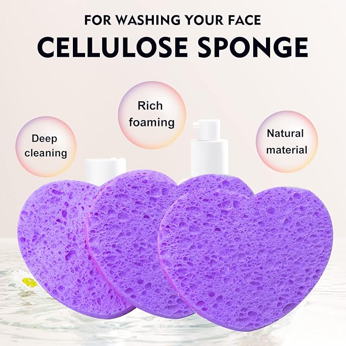 50-Count Facial Sponges Compressed, 100% Natural Cellulose Face Sponge Professional Cosmetic Spa Sponges for Face Cleansing, Exfoliating Mask, Makeup Removal for Travel and Home, Purple