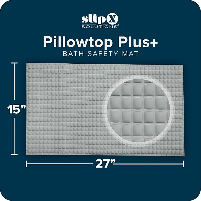 SlipX Solutions Pillow Top Cushioned Bath Mat, Non Slip Comfort Underfoot, 700 Air-Filled Pillows, Soft Shower Mat, Strong Suction Cups, Gray