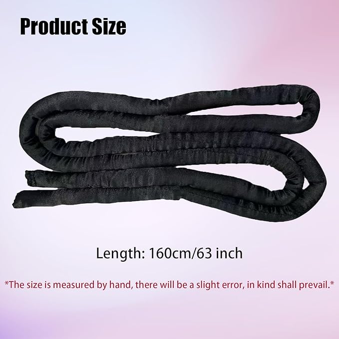 Heatless Curling Rod Headband, 63inch Black Long Heatless Curls Headband, Soft Hair Curlers to Sleep In (Black)