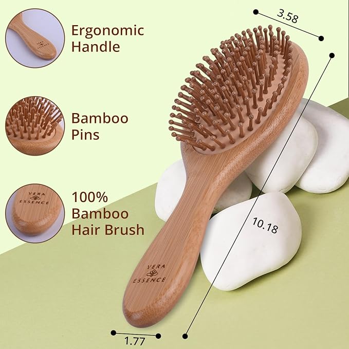 Bamboo Brush for Hair Growth – Natural Bristle Brush w/Wooden Paddle for Detangling, Reducing Breakage & Scalp Massage - For Thick, Thin, Curly, Dry, Wet Hair - Ergonomic Handle Ideal for Women & Men