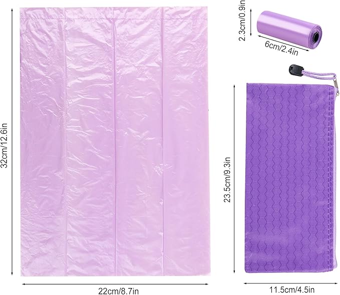 146Pcs Disposal Sanitary Napkin Bags, Purple Feminine Privacy Protection Sanitary Tampons Menstrual Liners Bag, Personal Disposal Hygiene Period Diapers Bag for Women (144pcs with 2pcs Zipper Bags)
