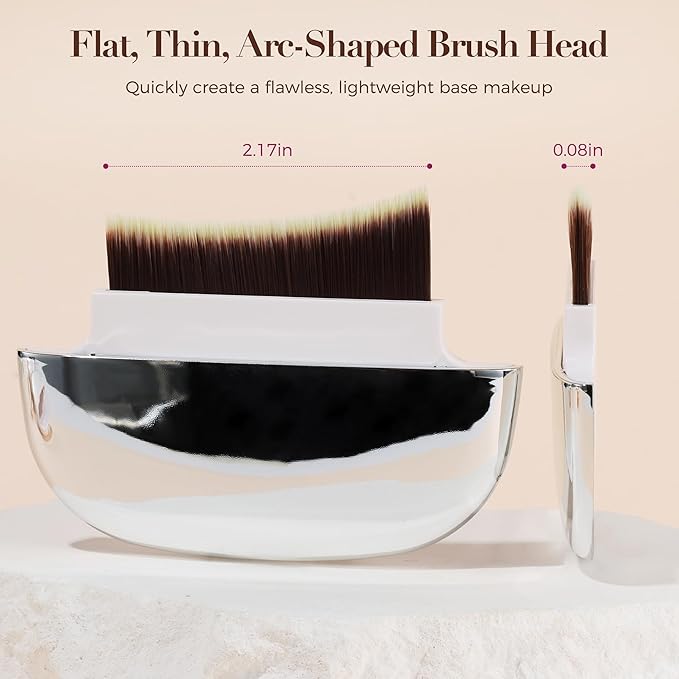 ENERGY Flat Foundation Brush with Mirror, Powder Puff & Mixing Palette 4-in-1, Travel Kabuki Makeup Brush for Liquid or Powder Cream Foundation, Magnetic Portable Kabuki Brushes On-The-Go Small White