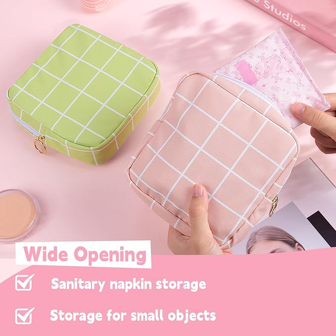 Desing Wish Period Bag Pouch Soft Cloth Sanitary Napkin Storage Bag Portable Menstrual Pad Pouches Tampon Holder for Purse First Period Kit for Girls 9-12 (Peach Plaid)