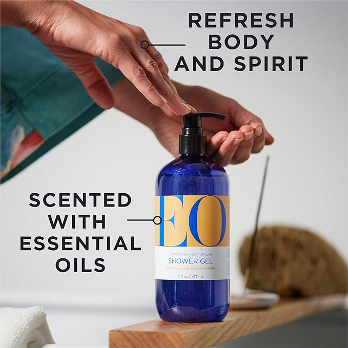 EO Shower Gel, 16 Ounce (Pack of 2), Orange Blossom and Vanilla, body wash made with Essential Oils for Men and Women