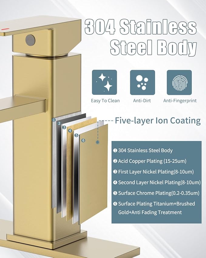 Bathroom Sink Faucet, Brushed Gold Bathroom Faucet 3 Hole with Pop-up Drain and Vessel Sink Hole Cover 6", Stainless Steel Single Handle Faucets for Bathroom Sink-2 Sets