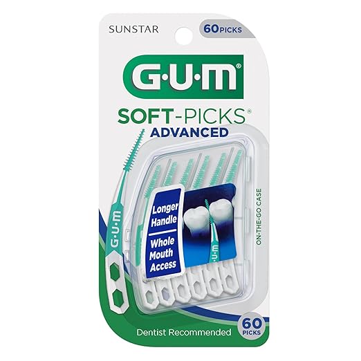 GUM Soft-Picks Advanced, Dental Picks for Teeth Cleaning and Gum Health, Disposable Interdental Brushes with Convenient Carry Case, Dentist Recommended Dental Picks, 60 Count (Pack of 3) 180 Total