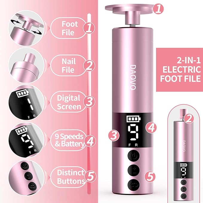 2 in 1 Electric Foot Callus Remover, USB Rechargeable Electric Foot File Grinder with 80/120 Grit Sandpaper Discs and Digital Display, Cordless Aluminum Pedicure Tools for Feet,Nail Care,Dead Skin