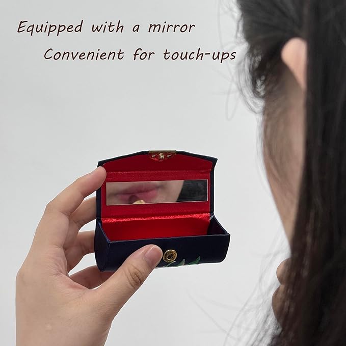 MIAO JIN 12-Pack Lipstick Case with Mirror Bulk, Small Lipstick Holder for Purse, Makeup Holder for Jewelry & Cosmetics, Storage Box, Cute Embroidery Design (Random Colors)