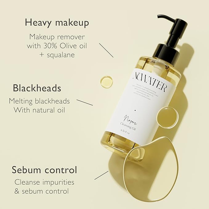 NOWATER No Pore Cleansing Oil | Makeup Cleansing Oil | Pore Cleansing, Blackheads Removal | Olive Oil, Tea Tree, Squalane | Korean Skin Care for face (6.76 fl.oz)
