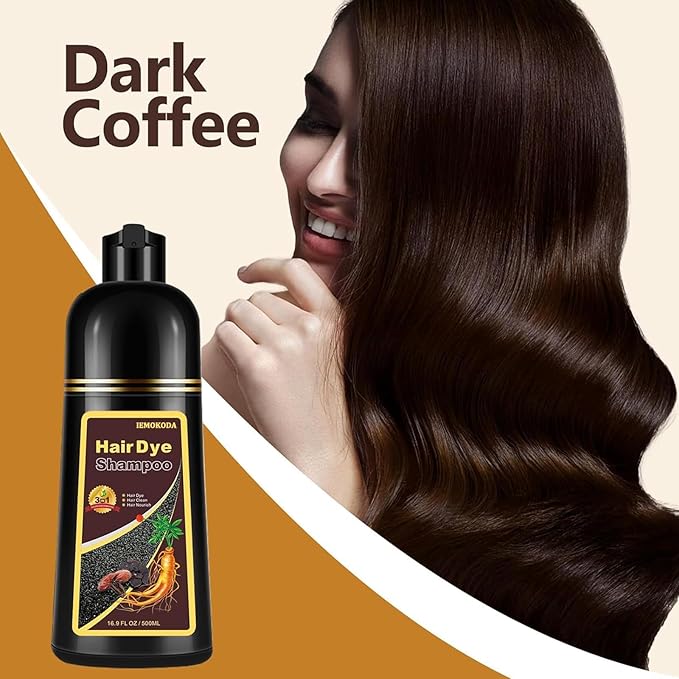Dark Coffee Hair Dye Shampoo 3 in 1 for Gray Hair, Long-lasting & Natural Hair Color Shampoo, Herbal Ingredients Natural Shampoo Hair Dye Effect in Minutes, Gifts for Men Women 500ml