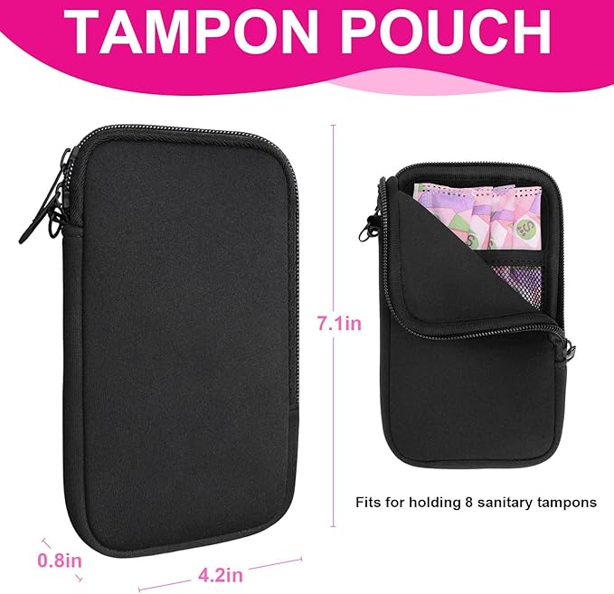 Tampon Holder for Purse, Portable Tampon Bag Organizer Case for Women’s Purse, Travel-Friendly Discreet Period Bag for Feminine Products, Waterproof Pad Bag, Black(Bag Only)