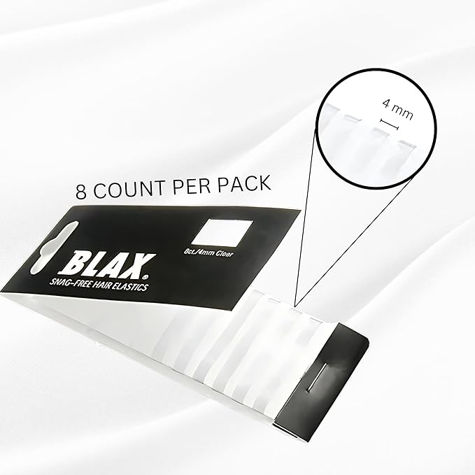 Blax Clear Hair Elastics – Snag-Free Transparent Hair Ties, No-Damage Hair Rubber Bands, 4mm 8 Count (Pack of 2)