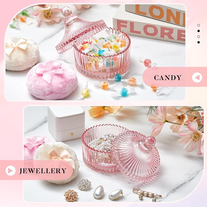 Tioncy 3 Pcs Large Body Powder Puff and Container Valentine's Day gift Powder Container with Puff Crystal Case Soft Washable Reusable Velour Face Body Glitter Wet Dry Makeup(Classic,Pink)