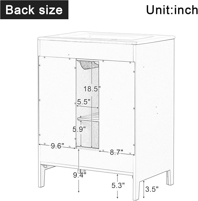 Harper & Bright Designs 24" Bathroom Vanity with Sink, Free Standing Single Basin Vanity Set with Two Drawers and Glass Door, Modern Wooden Bathroom Cabinet with Ceramic Basin for Bathroom, Blue