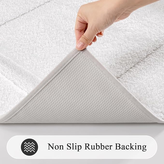 SHACOS White Bathroom Rugs Sets 3 Piece, 20"x32" + 20"x47" Non Slip Bath Mat and 20"x24" Toilet Rugs U Shaped Washable, Soft Fluffy Water Absorbent Bathroom Floor Mat