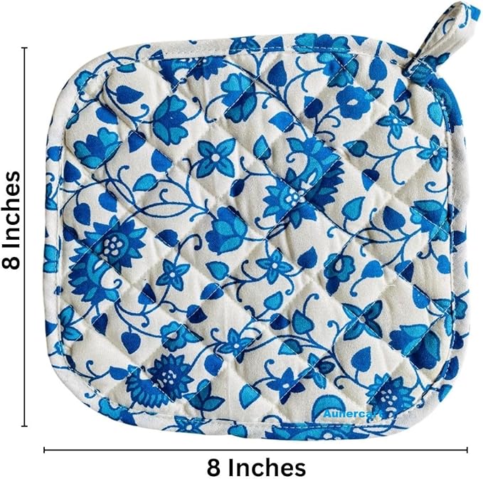 Cotton Pot Holder for Kitchen Heat Resistant Oven Mitts Potholder Hot Pads Cooking Baking Machine Washable Reversible Turquoise Blue 2 Piece Set