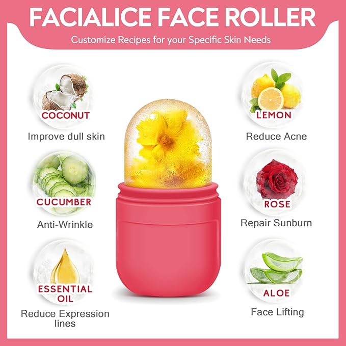 AURUZA 2PCS Ice Roller for Face and Eye, Ice Facial Roller Beauty Self Skin Care Tools Ice Holder Facial Cube Gua Sha Face Massage Ice Mold for Face Anti Wrinkle Tighten Skin Women Gifts…