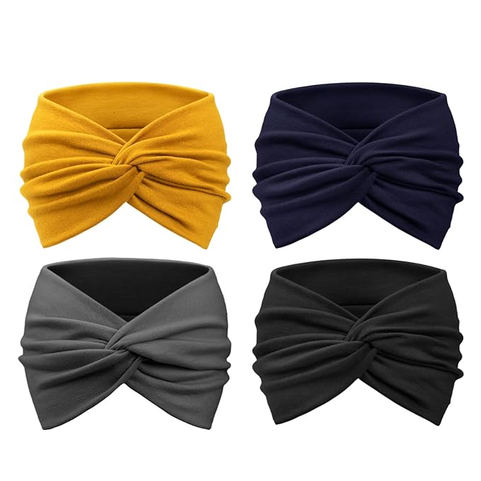 DRESHOW 4 Pack Turban Headbands for Women Wide Vintage Head Wraps Knotted Cute Hair Band Accessories