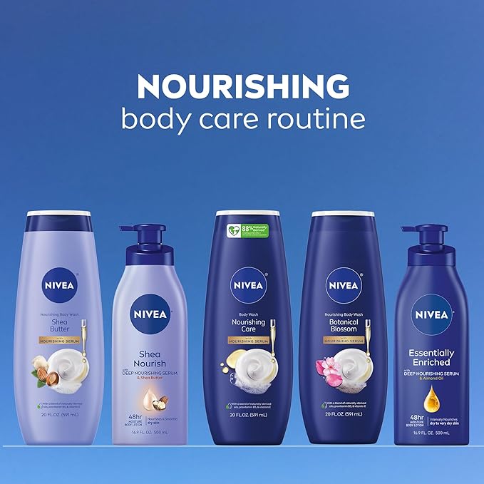 NIVEA Nourishing Body Wash Set with Botanical Blossom, Nourishing Care and Shea Butter Body Washes, Skin Care Set for Women with Provitamin B5 and Vitamin E, 20 Fl Oz Bottle, Pack of 3