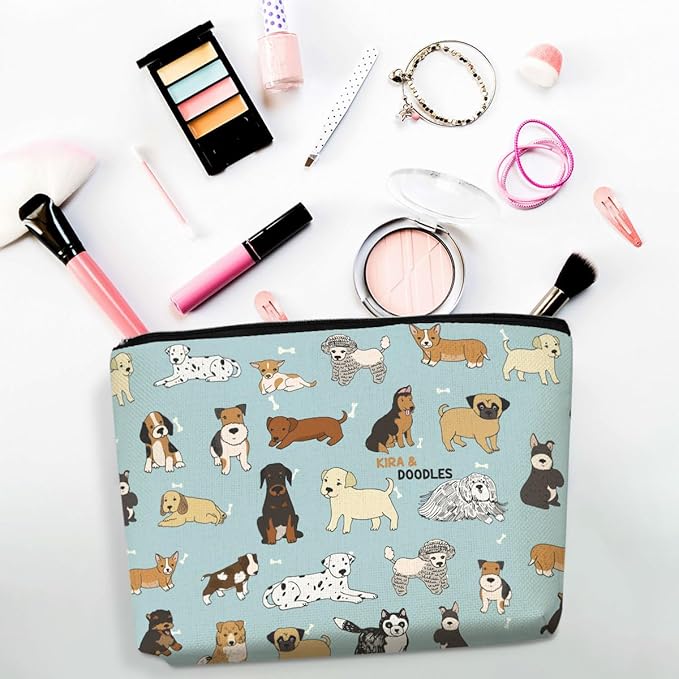 Cute Dogs Doodle Art Makeup Bag, Funny Dog Cosmetic Bag Travel Organizer Bags Makeup Pouch, Portable Travel Toiletry Bag, Christmas Birthday Friendship Gifts for Dog Lovers Women Girls Sisters