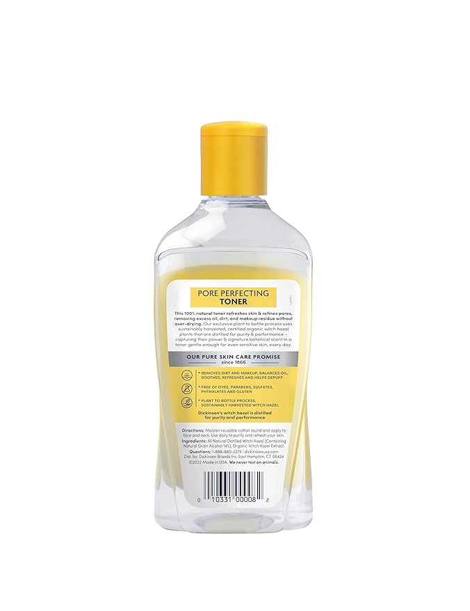 Dickinson's Original Witch Hazel Pore Perfecting Toner | 100% Natural Distilled Witch Hazel | America's #1 Toner | Refines Pores | Removes Impurities & Oil |8 Fl Oz | 6 Count