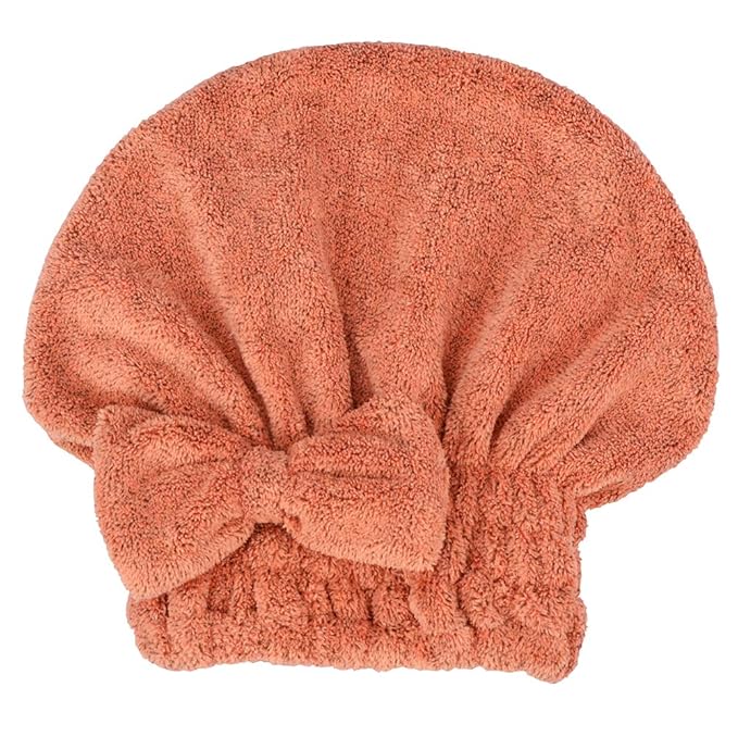 Microfiber Hair Drying Towels Head wrap 2-Pack with Bow-Knot Shower Cap Hair Turban hairWrap Bath Cap for Curly Long & Wet Hair Gift for Women 2pack (SalmonRed+Heathered Gray)