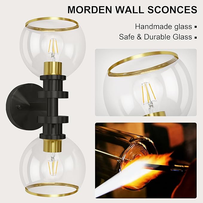 Modern Bathroom Light Fixtures,2-Light Vanity Lights Set of 2, Hardwired Sconces Wall Decor Set of 2, Modern Bathroom Wall sconces for Vanity Mirror Living Room Hallway