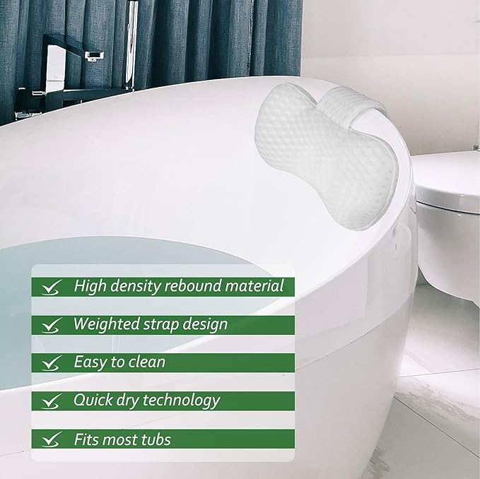 Hot Tub Pillow for Outdoor（2-Pack）, Universal Spa Headrest Pillow for Bathtub, Lounge Chair Pillow, Universal Head and Neck Support Bath Pillow with Adjustable Strap