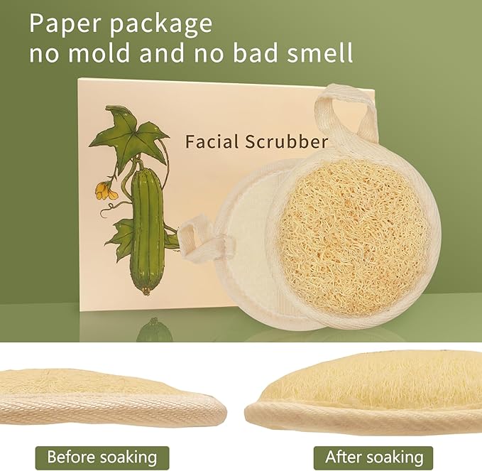 Natural Loofah Facial Scrubbers(6Pack),Made of Natural Shower Luffa Sponge for Women Gets Your Face Clean