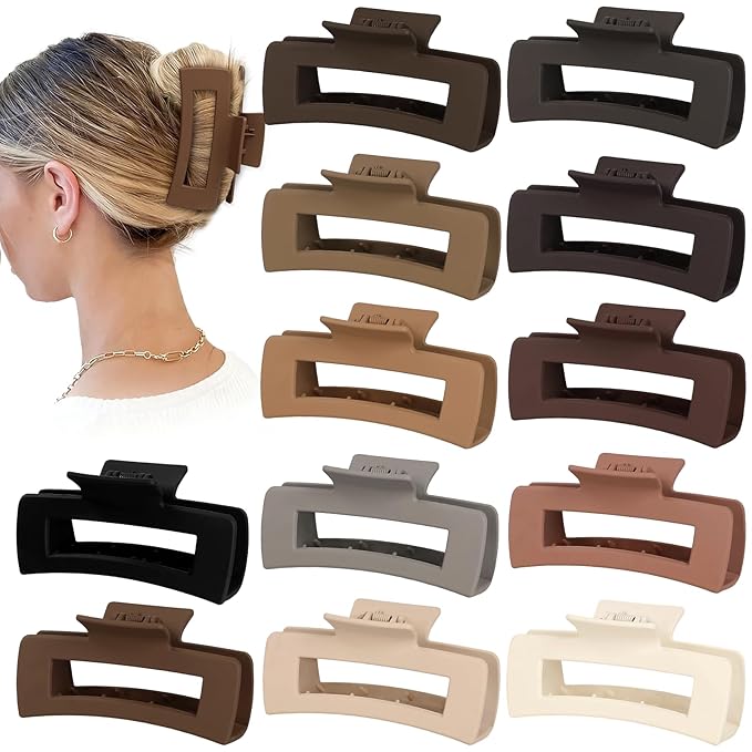 4.1 Inch Large Hair Claw Clips 12 Pcs Big Claw for Thick Hair Square Hair Clips Jumbo Jaw Clips Bulk Hair Accessories for women and Girls (Regular)