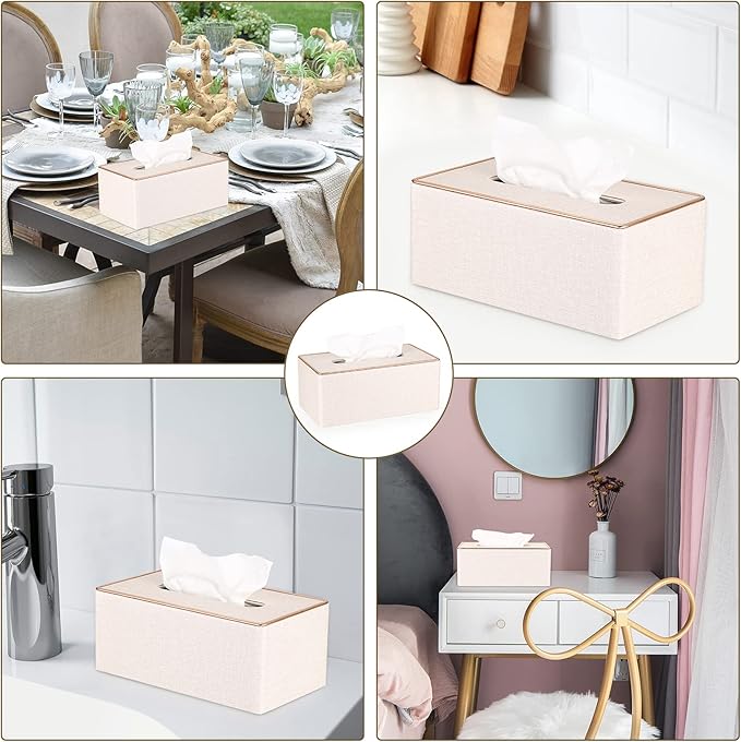 Sumnacon Rectangular Linen Tissue Box Cover - Stylish Tissue Box Holder with Magnetic Bottom, Decorative Tissue Box for Bathroom Toilet Vanity Night Stand Table Countertop Office, Beige Linen Texture