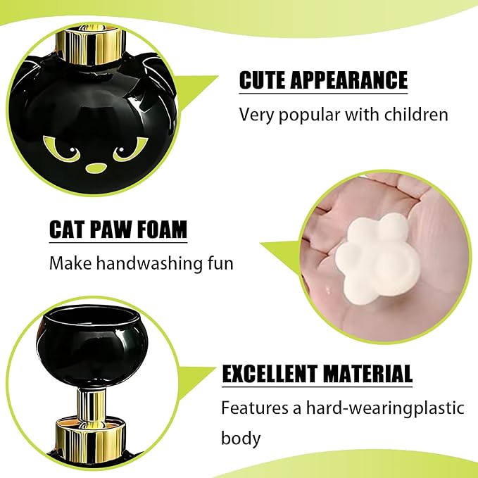 Cute Cat Paw Foam Soap Dispenser, Black Kitty Refillable Foaming Pump Bottle, Refillable Eco-Friendly Hand Soap Dispenser