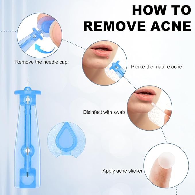 Sterile Pimple Needles, 50 Pcs Disposable Acne Needles and 72 Dots Acne Pimple Stickers - Effective Blemish & Blackhead Removal Tools for Clear Skin