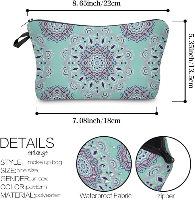Deanfun Cosmetic Bag for Women, Mandala Flowers Waterproof Makeup Bags Roomy Toiletry Pouch Travel Accessories Gifts (51456)