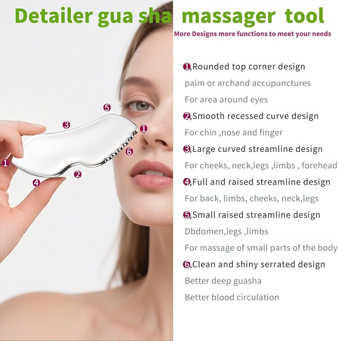 ANNROS 2Pcs Stainless Steel Gua Sha Facial Tools, GuaSha Set for Face Neck, Natural Skin Care，Perfect GuaSha Set for Skincare and Rituals and Travel-Friendly, Gift for Women