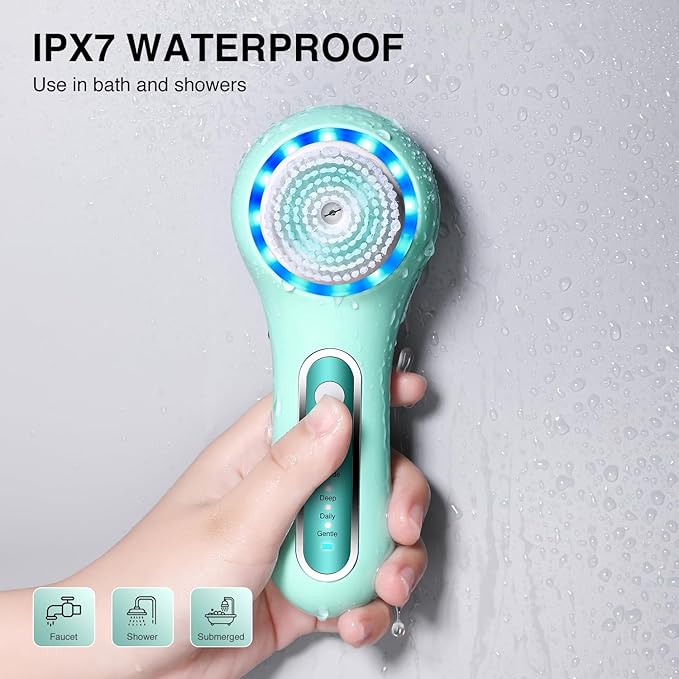 Electric Facial Cleansing Brush, 2-Way Rotating Face Scrubber for Daily & Deep Cleaning, 3 Modes, 5 Brush Heads, Rechargeable, IPX7 Waterproof for All Skin Types