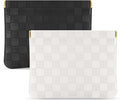 Sightor 2PCS Pocket Cosmetic Bag for Purse, Checkered Makeup Bag Portable Leather Cosmetic Bag for Women, Coin Purse Lipstick Cosmetic Accessories Organizer Travel Cosmetic Pouch (Black, White, L)