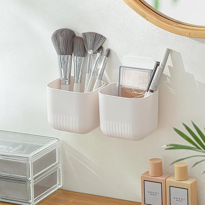 MORNITE 2 Pcs Magnetic Cup, Magnetic Locker Storage Pen Holder Organizer for Fridge Laundry, Basket for Board Desks, White