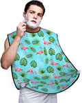 Non-Stick Beard Bib for Shaving, Mint Green Palm Banana Leaves Lovely Exotic Bird Pink Flamingo Shave Bib, Waterproof Hair Catcher with Suction Cups, Grooming Apron Men Husband