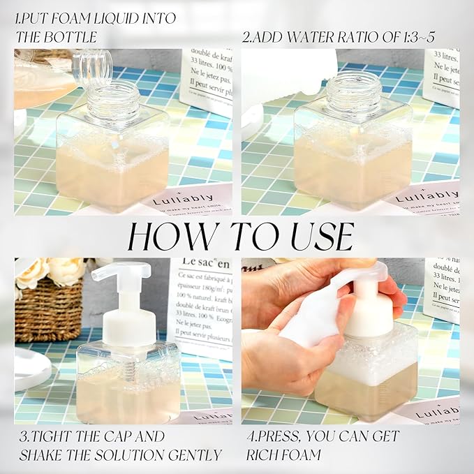 Domensi 12 Pcs Foam Pump Bottle Foaming Soap Dispenser Empty Travel Foaming Dispenser 8.5 oz Refillable Hand Soap Plastic Pump Bottle Travel Clear Container for Bathroom Vanities (Clear)