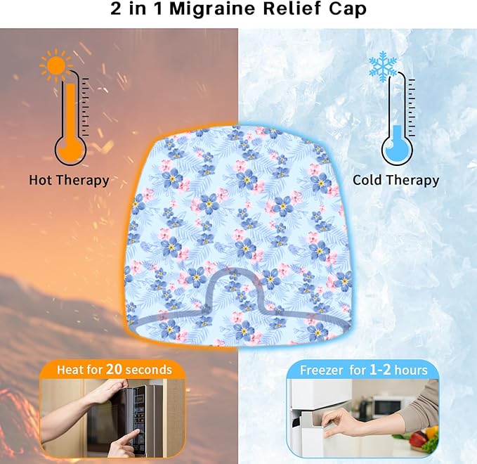 Migraine Relief Cap, Gel Cooling Eye Mask, Cooling Gel Relief 2 Pack Set, Headache Relief with Hot/Cold Gel, Instant Headache Relief, Reusable Gel Eye Mask Ice Pack for Stress Relief