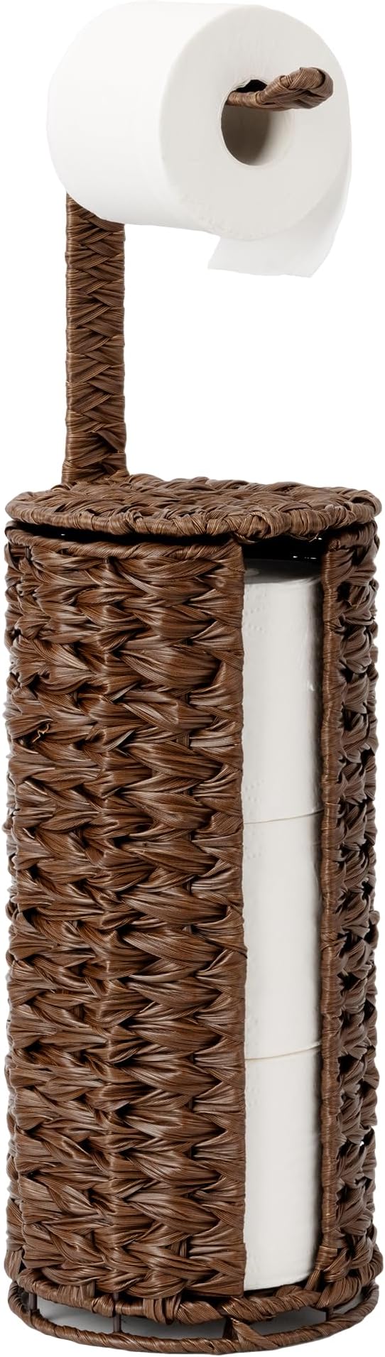 GRANNY SAYS Wicker Freestanding Toilet Paper Holder Stand with Storage, Modern Covered Toilet Paper Stand for 4 Rolls with Shelf for Wet Wipes, Tissue Holder for Bathroom Decor and RV, Brown