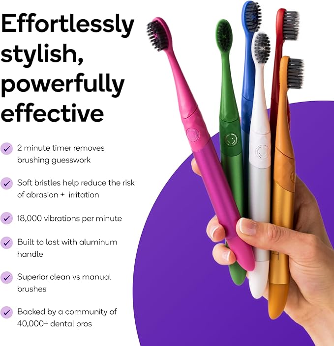 Burst Nova Toothbrush (White) | Sonic Powered Teeth Whitening | Super-Soft Bristles | 18000 VPM | 2 Minute Timer | Aluminum Handle | Replaceable Brush Head | Compact Size | with AAA Battery