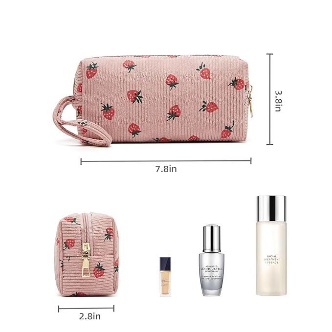 Small Corduroy Makeup Bag for Women Portable Cosmetic Bag Travel Makeup Pouch Small Corduroy Toiletry Bag with Zipper for Purse