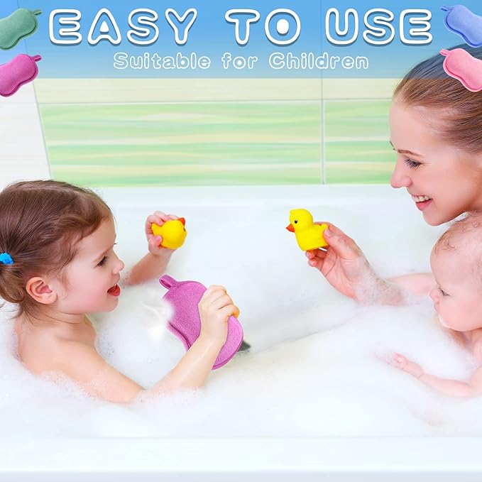 Tatuo 4 Pieces Baby Bath Sponge Cotton Baby Sponge Toddler Soft and Absorbent Loofah for Kids Babies Men Women(Red, Purple, Green, Blue)