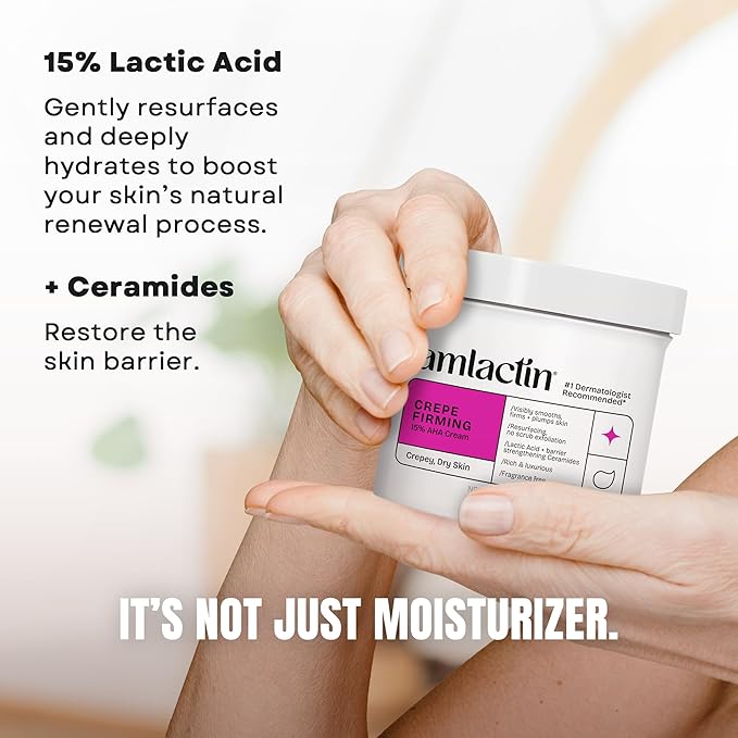 AmLactin Crepe Firming Cream - Therapeutic Skin Tightening Cream for Body – No-Scrub Exfoliator and Moisturizer, Skin Care with 15% Lactic Acid AHA, 12 oz (Packaging May Vary)