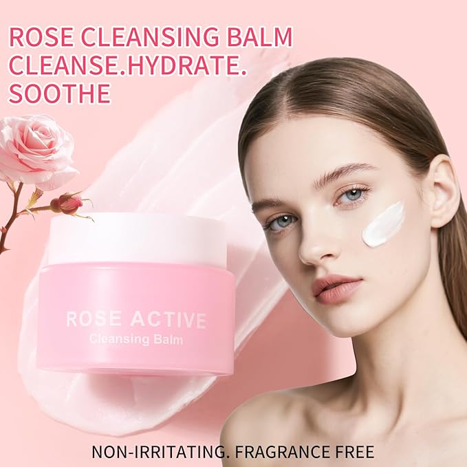Makeup Remover & Cleansing Balm, Rose Makeup Melting Remover, Gentle and Nourishing Cleansing Balm for Eyes, Lips, Face, Sensitive Skin, Deep Cleanse & Moisturize