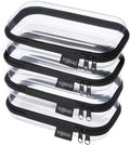 YQBRA 4 Pack Clear Hard Shell Zipper Case, See-Through Hard Plastic Organizer Pouches with Zipper for Travel, Toiletries, Makeup, Electronics & Pencils - Crush-Resistant Storage (S Black)
