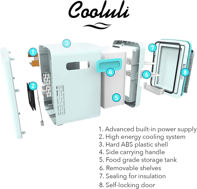 Cooluli 15L Mini Fridge for Bedroom - Car, Office Desk & College Dorm Room - 12V Portable Cooler & Warmer for Food, Drinks, Skincare, Beauty, Makeup & Cosmetics - AC/DC Small Refrigerator (White)