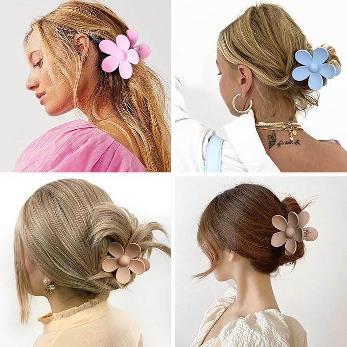 Flower Hair Clips 8PCS Hair Claw Clips For Women Thick Hair Matte Large Claw Clips Hair Jaw Clips Cute Big Dasiy Hair Clips Non Slip Strong Hold For Women Thin Hair, Hair Accessories For Women Girls Gifts 8 Colors